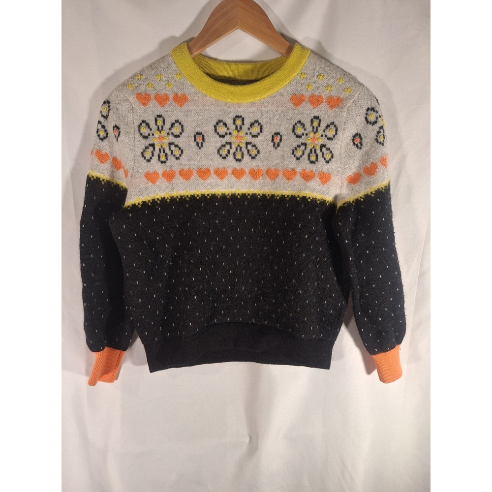 Kate Spade New York Alpaca Wool Floral Heart Fair Isle Sweater Grayβ Black Small